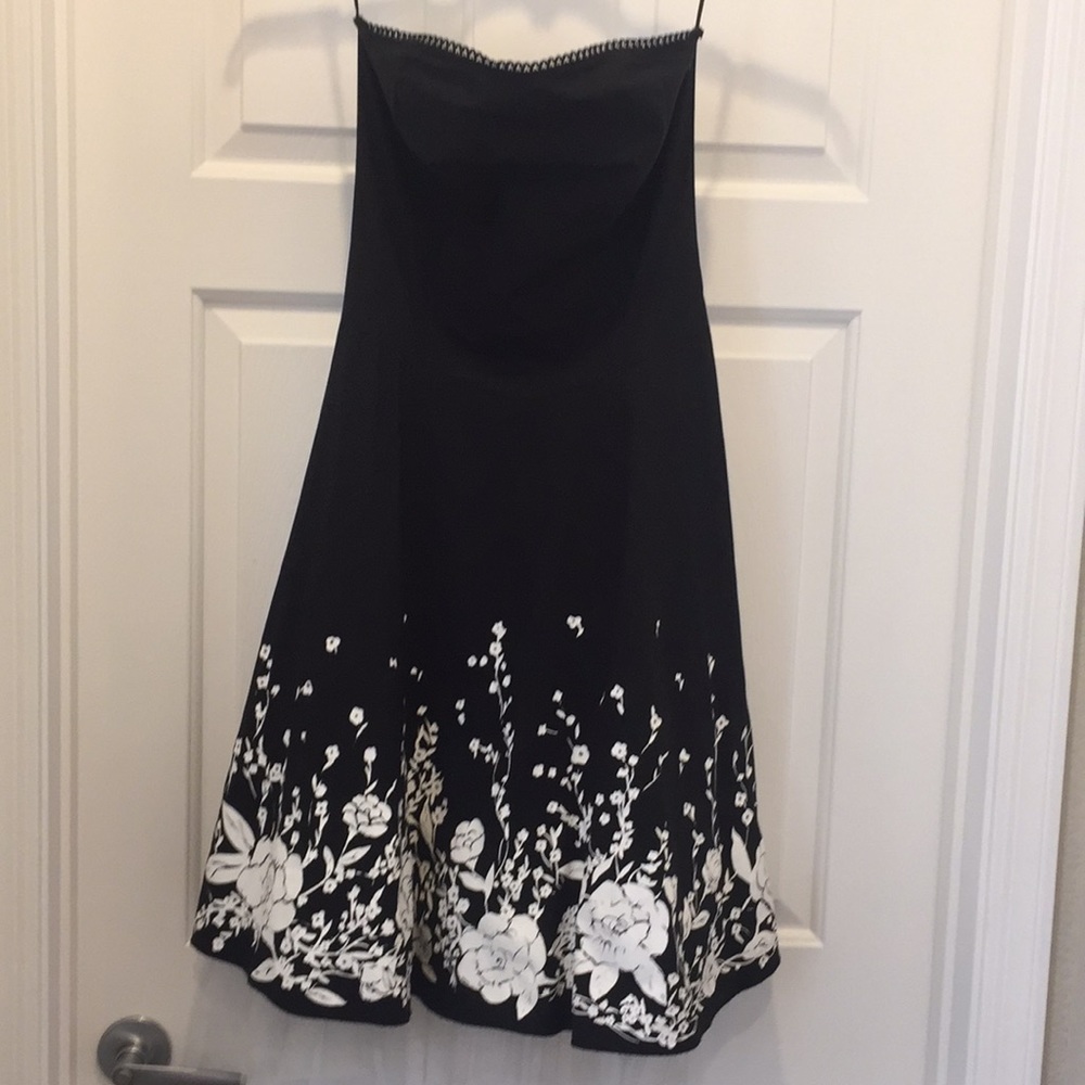 Upfront Strapless Black Dress White Flowers Size 9